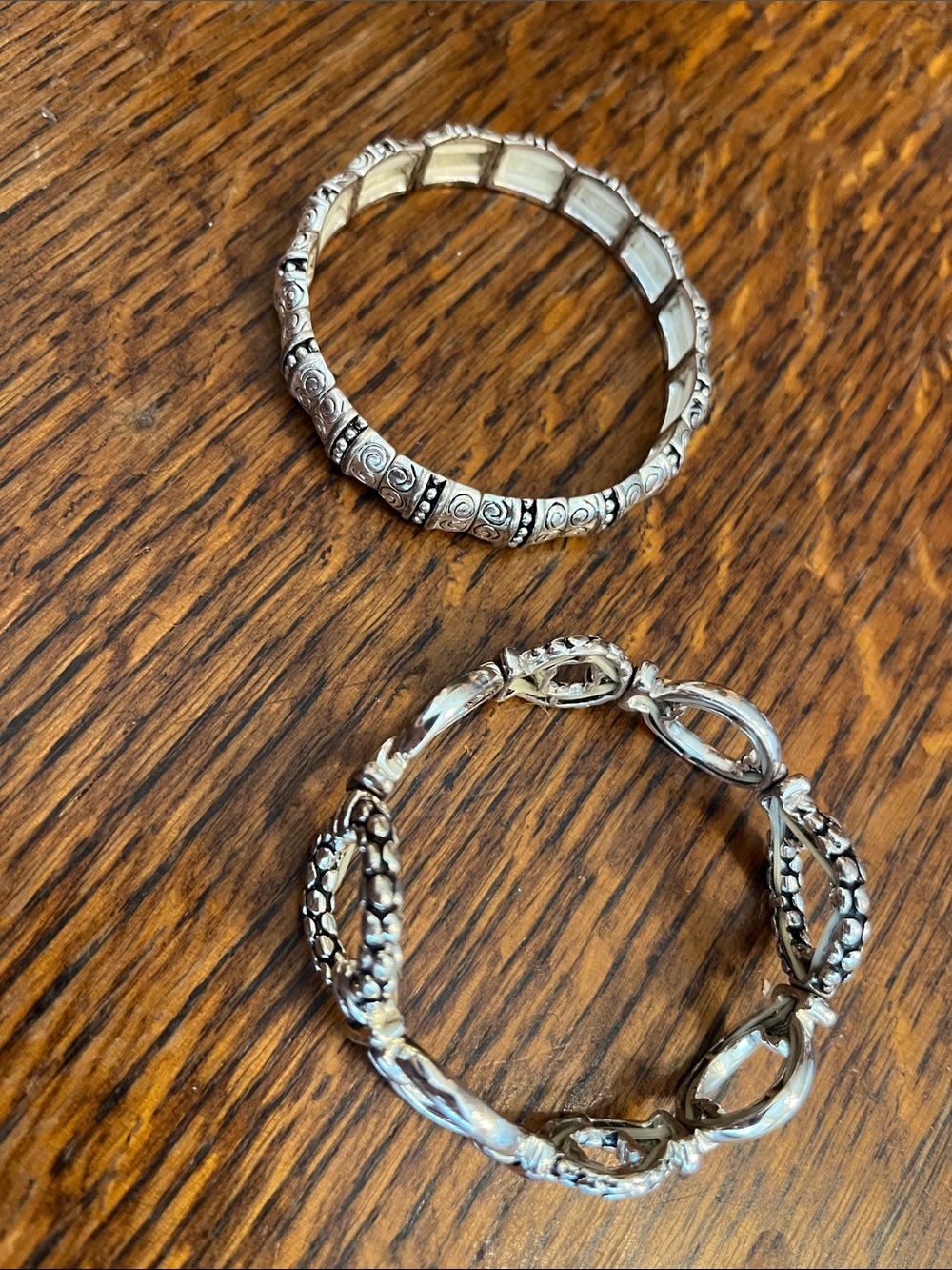 Silver-Tone Decorative Stretch & Link Bracelets - Set of 2